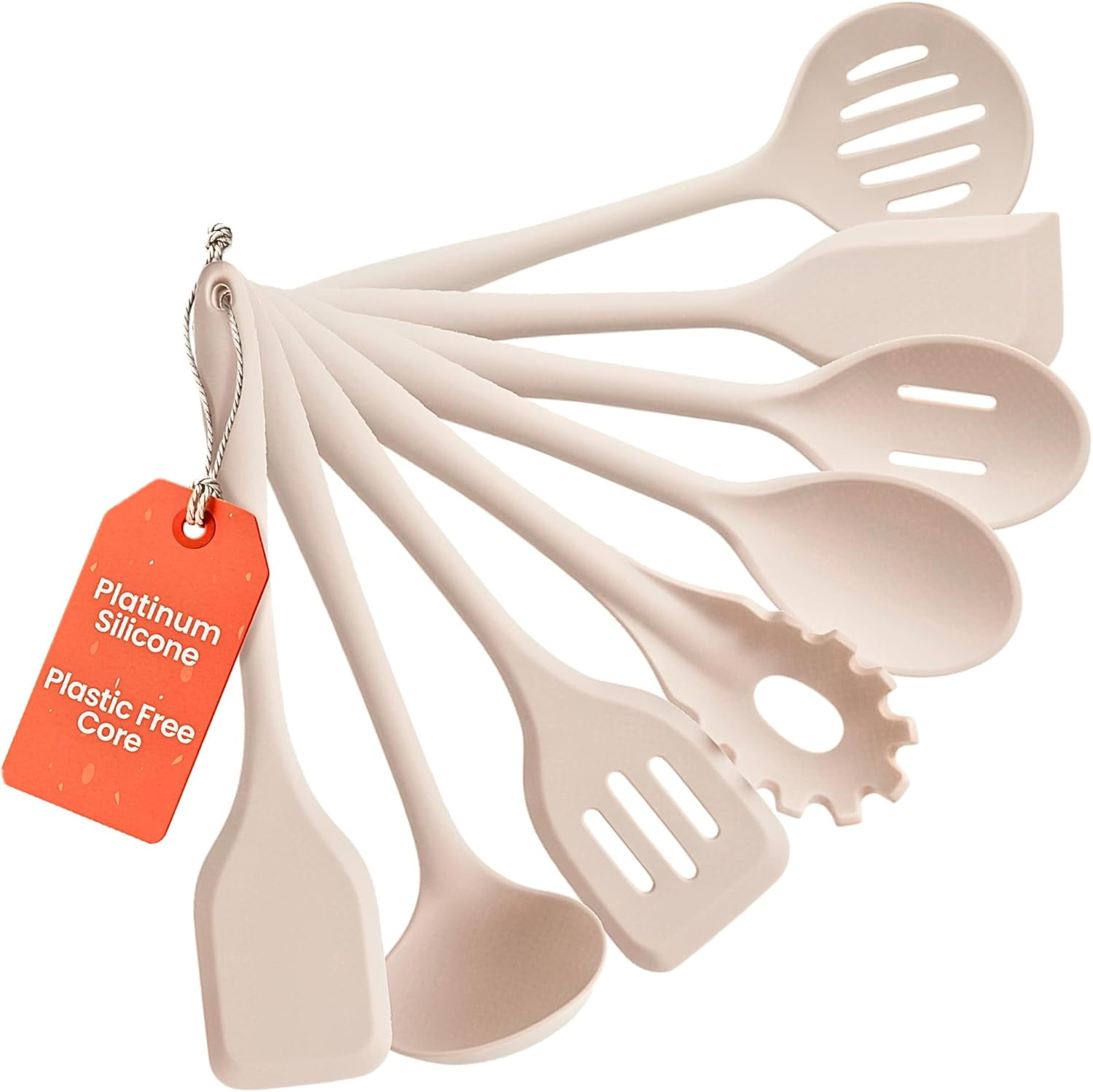 Non-Toxic 8-Piece Platinum Silicone Kitchen Utensil Set – BPA-Free, Stainless Steel Core, Heat Resistant 500°F, Non-Stick and Dishwasher Safe Cooking Tools – Beige - Walmart.com