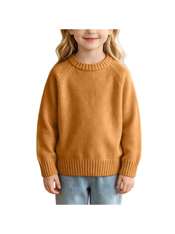 Baby Knit Sweater Toddler Boys Girls Solid Long Sleeve Pullover Casual Comfortable Round Neck Top Fall Winter Outfits(Orange,3-4 Years)
