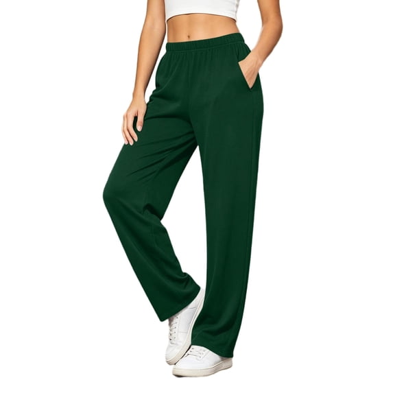 Zirvehy Plus Size Pants for Women Elastic Waist Wide Leg Sweatpants Comfy Pull On Pants with Pockets Fall Clothes(Army Green,3X-Large)