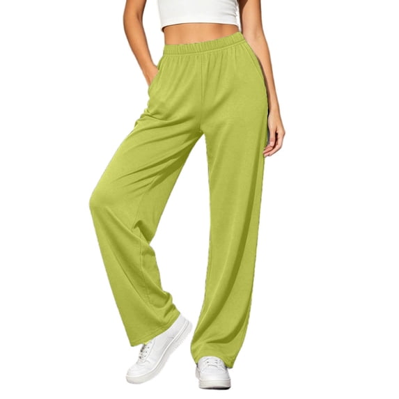 Zirvehy Plus Size Pants for Women Elastic Waist Wide Leg Sweatpants Comfy Pull On Pants with Pockets Fall Clothes(Green,XX-Large)