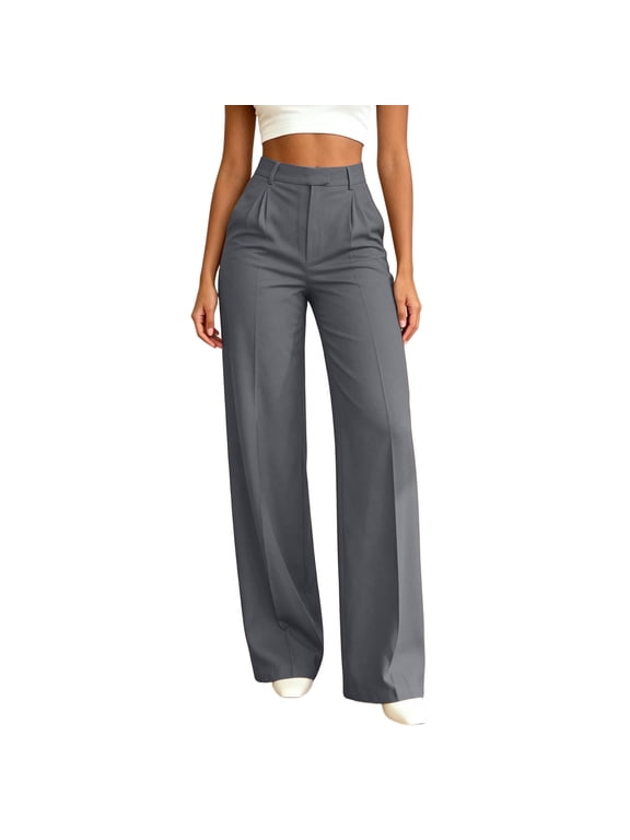 Womens Wide Leg Dress Pants High Waisted Work Pants Business Casual Palazzo Trousers Office Woman Clothes(Gray,X-Large)