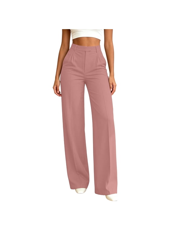Womens Wide Leg Dress Pants High Waisted Work Pants Business Casual Palazzo Trousers Office Woman Clothes(Pink,X-Large)