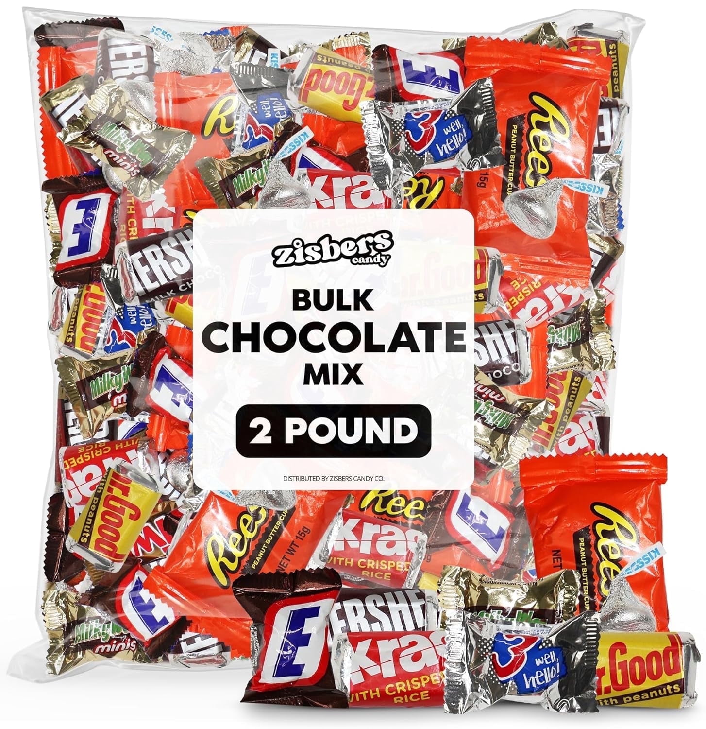 Zisbers Bulk Chocolate Variety Pack, 2 lb Individually Wrapped Chocolate Candy Mix, Assorted Mini Chocolate Bars, Contains Milk, Soy & Nuts