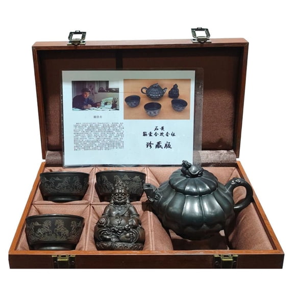 Zisha Bonsai Pot Purple Water Kettle Filter Sculpted Engraved Ornate Decorative Pumpkin Gourd Segmented Fluted Ribbed Etched