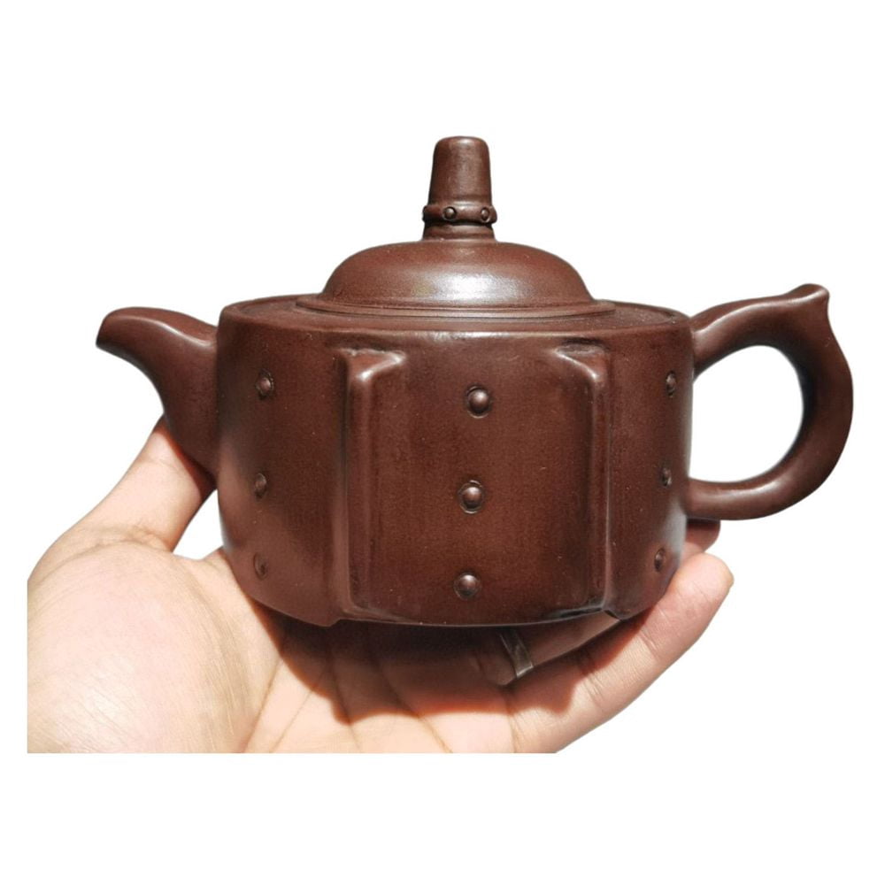 Zisha Purple Clay Teapot Sand Fired Pot Bamboo Disc Carved Textured ...