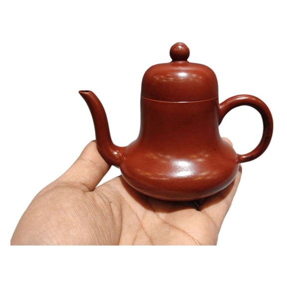 Zisha Purple Clay Teapot Sand Fired Pot Bell Shape Tapered Body Bead Knob Loop Handle Slender Spout Smooth Finish Glossy Surface