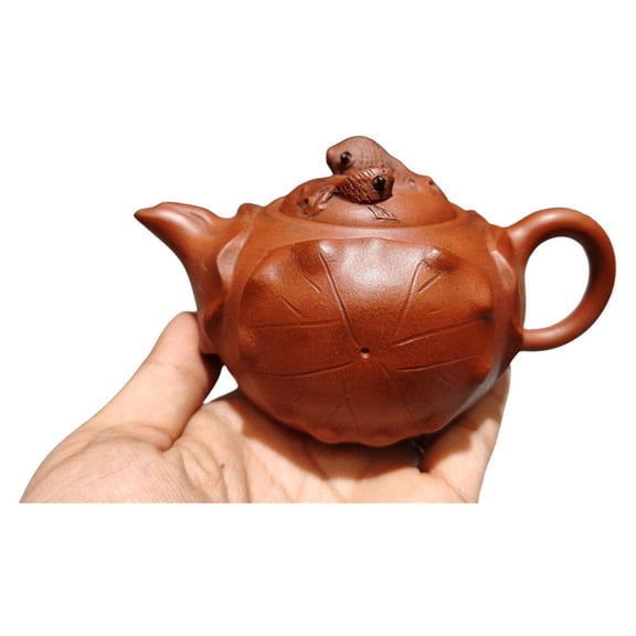 Zisha Purple Clay Teapot Sand Fired Pot Carved Sculpted Engraved Goldfish Carp Biomorphic Organic Nature Inspired Lotus Leaf