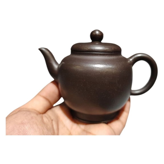 Zisha Purple Clay Teapot Sand Fired Pot Handmade Artisan Crafted Traditional Design Round Jar Globular Cylindrical Shape