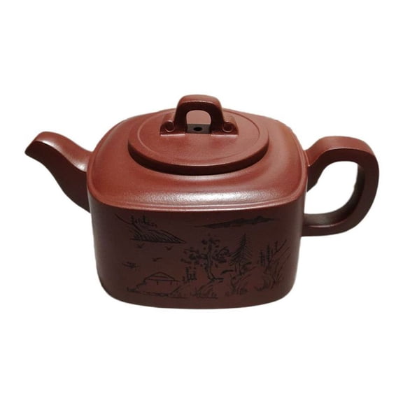 Zisha Purple Clay Teapot Sand Fired Pot Rounded Jade Like Angular Carved Engraved Incised Inscribed Sculpted Square Gift