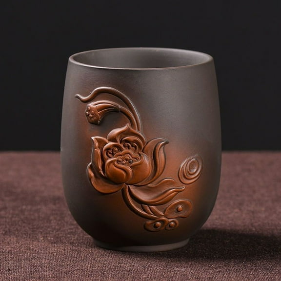 Zisha Relief Carved Tea Cup Ceramic Master Cup Chinese Style Drinkware for Home Office Kungfu Tea Ceremony or Daily Use
