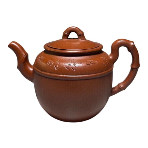 Zisha Tea Set Pot Colander Bamboo Motif Lucky Themed Decor Joint Design Segment Shaped Node Style Container Round Ceramic Vessel