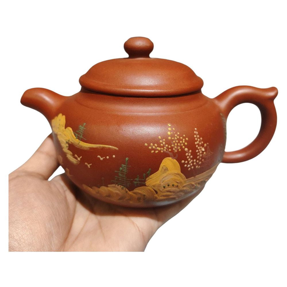 Zisha Tea Set Pot Colander Painted Calligraphy Landscape Pavilion Bird ...