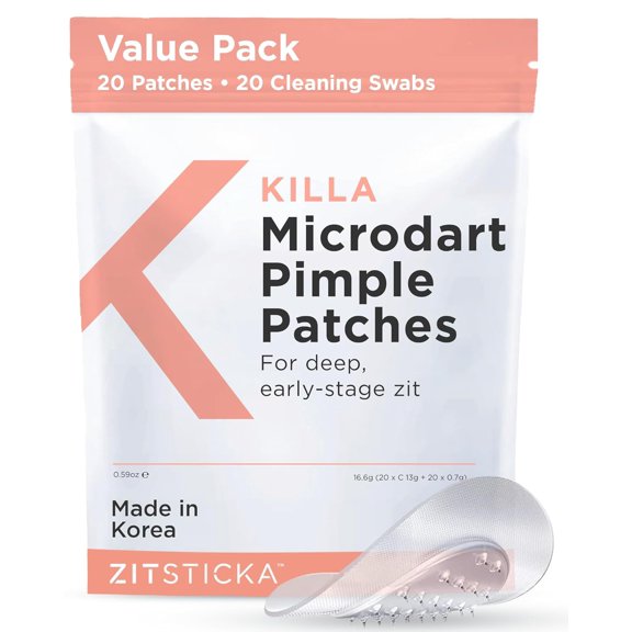 ZitSticka Killa Acne Patches for Face - World's Most Potent Pimple Patch with Fast-Acting Microdarts - Starts Working within 2 Hours for Deep, Early-Stage Zits & Blemish - 20 Count