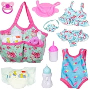 ZITA ELEMENT 12 Pcs Baby Doll Accessories, Baby Doll Clothes DIaper Bag, Baby Doll Feeding and Caring Set