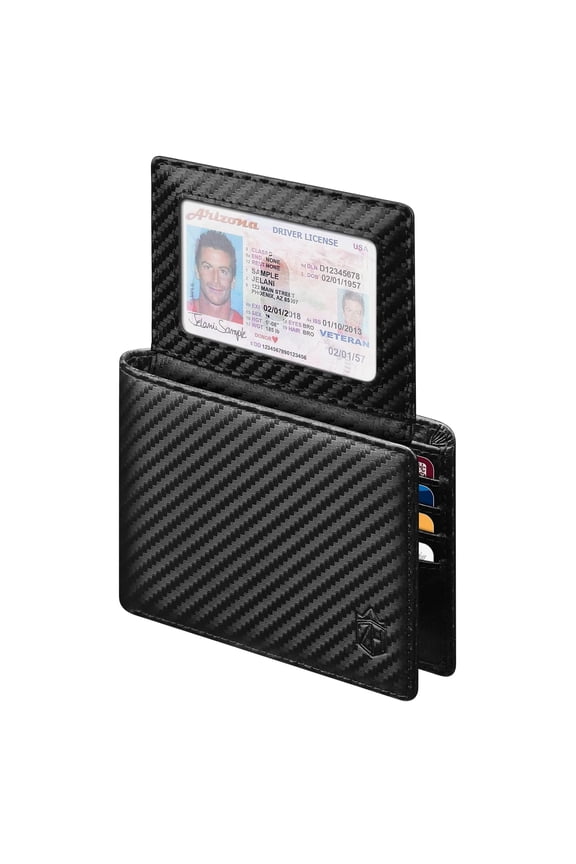 Mens Slim Genuine Leather Bifold Wallet, RFID Blocking Holds 12 Cards with 2 ID Windows, Fathers Day Gift