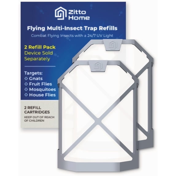 Zitto Home Flying Insect Trap Refills, 2-Pack Odor-Free Fly Trap Cartridges
