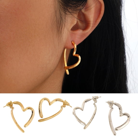 Ziurtnc 1 Pair Huggie Earrings Retro Hollow Heart Shape Solid Color Anti-allergy Electroplated Lightweight Stainless Ear Decoration Jewelry Commute Hanging Ear Hooks