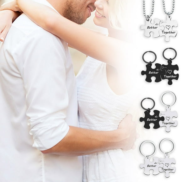 2Pcs Couple Keychain Necklace Together Better Puzzle Stainless Steel DIY Key Ring Holder Backpack Pendant Ornament Boyfriend Girlfriend Gift