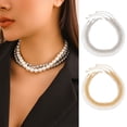 thumbnail image 1 of Ziurtnc 3 Pcs/Set Women Necklace Smooth Multi-layered Faux Pearl Adjustable Length Stainless Alloy Neck Decoration Jewelry Birthday Gift Party Prom Choker Necklace, 1 of 8