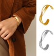 thumbnail image 1 of Ziurtnc Glossy Metal Cuff Bangle Double Layer Geometric Irregular Cross Ripple Opening Jewelry Bangle Women Girls Party Jewelry, 1 of 7