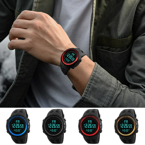 Ziurtnc LED Digital Watch Electronics Waterproof Adjustable Wrist Strap Large Screen Date And Day Time Display Legible Accurate Display 12/24 Hourly Electric Product
