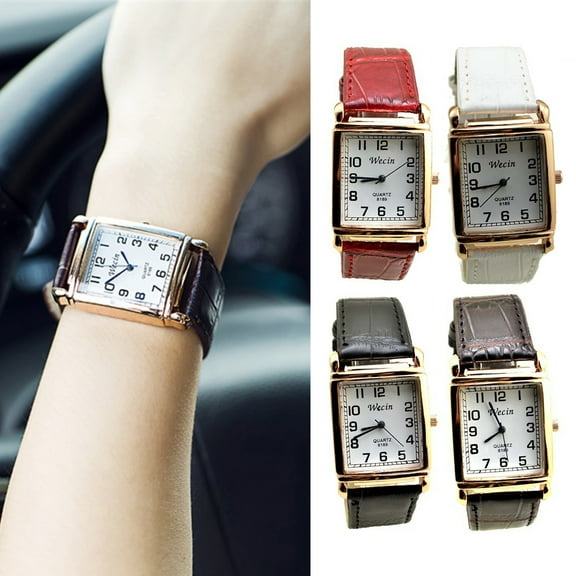 Ziurtnc Quartz Watch Square Battery Operated Faux Leather Strap Adjustable Pin Buckle Birthday Gift Elegant Men Women Quartz Wrist Watch Fashion Jewelry