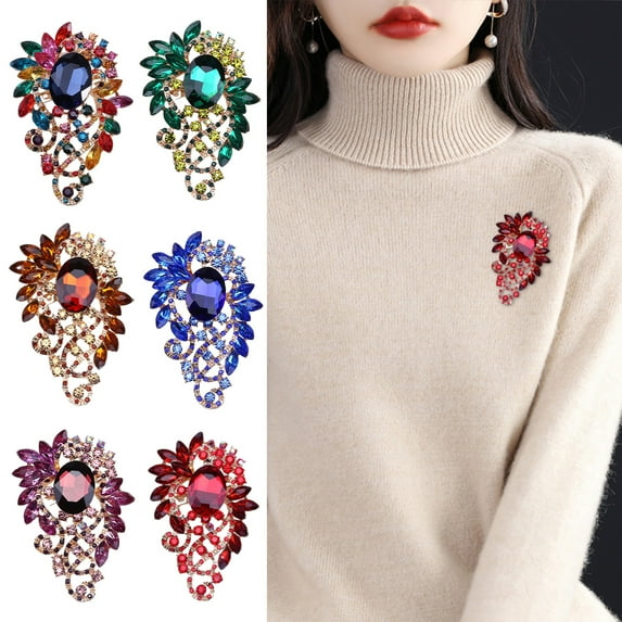 Ziurtnc Women Brooch Colorful Rhinestone Stainless Luxury Exquisite Collar Sweater Bag Hat Decoration Pin Women Clothes Jewelry