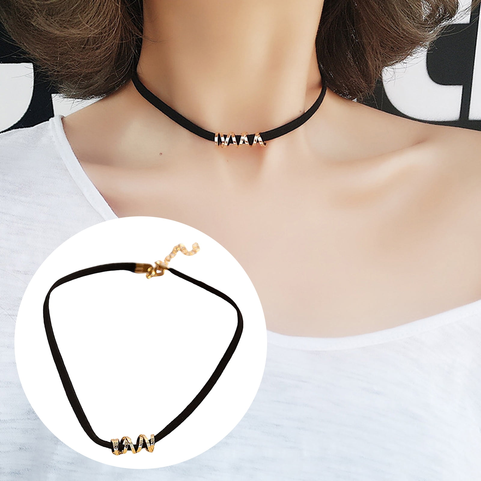 Ziurtnc Women Choker Necklace Swirling Alloy Decor Adjustable