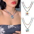 thumbnail image 1 of Ziurtnc Women Necklace Set Stackable Double-layer Colorful Beads Flower Butterfly Pendant Smooth Bohemian Style Adjustable Lobster Clip Alloy Clavicle Necklace Neck Jewelry, 1 of 8