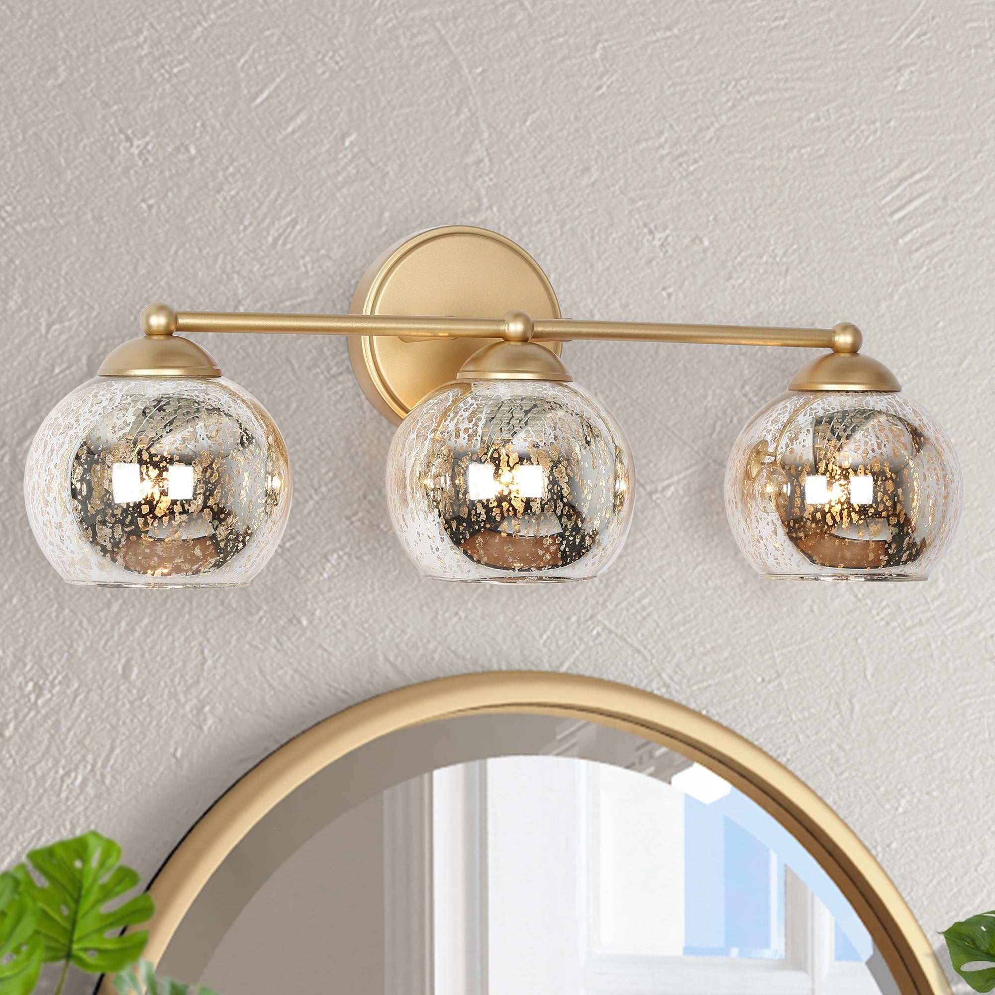 Ziv Modern Glam 3-Light Gold Bathroom Vanity Lights with Mercury Glass ...