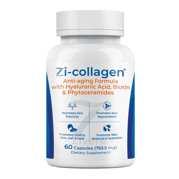 Zivere Zi-collagen Premium Marine Collagen, Phytoceramides, Hyaluronic Acid, Biotin for Hair, Skin & Nails - 60 Capsules
