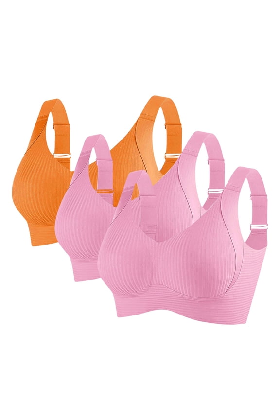 3PC Plunge Womens Sports Bras Workout Summer Support Womens Bras No Underwire Solid Adjustable Straps Bras