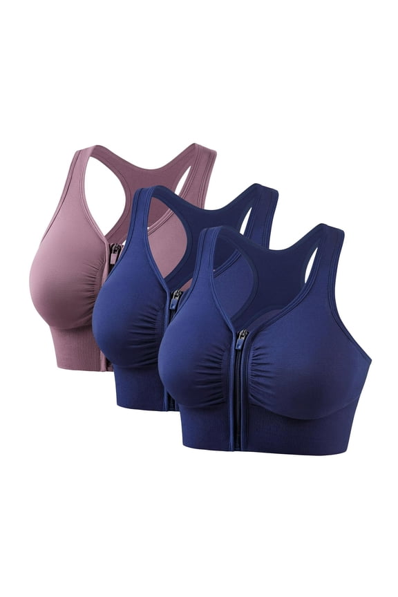 3PC Summer Workout Bras for Women Racerback Athletic Quick Drying Bra for Women No Underwire Plunge Front Closure Bras