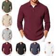thumbnail image 1 of Zivyakyron Button Mens Polo Fall Knit Long Sleeve Casual Breathable Shirt Loose Collared Solid Red XL, 1 of 7