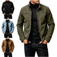thumbnail image 1 of Zivyakyro Cargo Mens Jacket Long Sleeve Trucker Cotton Zip up Outerwear Retro Jackets Solid Regular Fall Winter Green M, 1 of 10