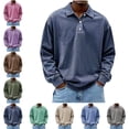thumbnail image 1 of Zivyakyron Casual Mens Polo Shirt Button Long Sleeve Collared Fall Washed Loose Solid Shirts Vintage Khaki L, 1 of 6