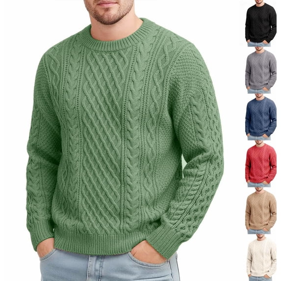 Zivyakyron Casual Sweaters for Men Fall Winter Long Sleeve Knit Pullover Warm Plain Crew Neck Slim Sweater Blue 2XL