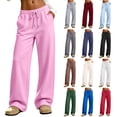 thumbnail image 1 of Zivyakyron Casual Womens Sweat Pants Open Bottom Wide Leg Fall Winter Baggy Comfy Pant Solid Pink XL, 1 of 9