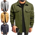 thumbnail image 1 of Zivyakyron Collared Mens Fleece Jacket Button up Long Sleeve Fall Winter Wool Blend Shacket with Pocket Plain Workwear Gray 2XL, 1 of 8