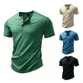 thumbnail image 1 of Zivyakyro Cotton Linen Mens T Shirts Summer Athletic Golf Short Sleeve Shirt Casual Slim Solid Gym Henley Green L, 1 of 10
