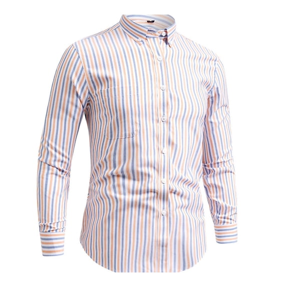 Zivyakyro Cotton Shirt for Men Striped Long Sleeve Button up Fall Collared Work Officewear Shirt Slimming Multicolor 4XL