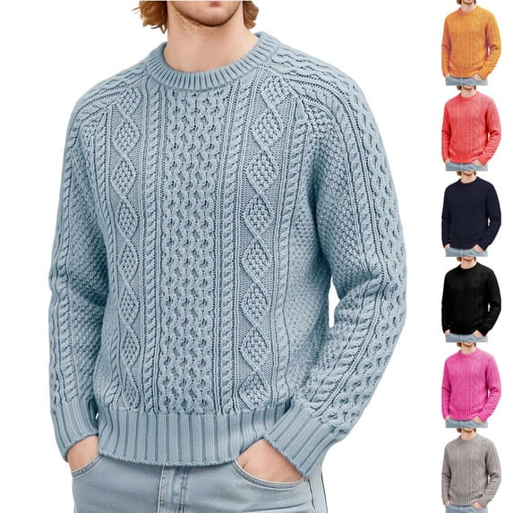 Zivyakyron Crew Neck Sweater for Men Fall Winter Casual Cable Knit Ribbed Casual Sweaters Pullover Slim Solid Red XL
