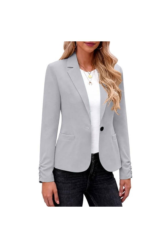 Dressy Womens Blazers Short Fall Long Sleeve Business Womens Jackets Slim Evening Plain Outerwear Gray S