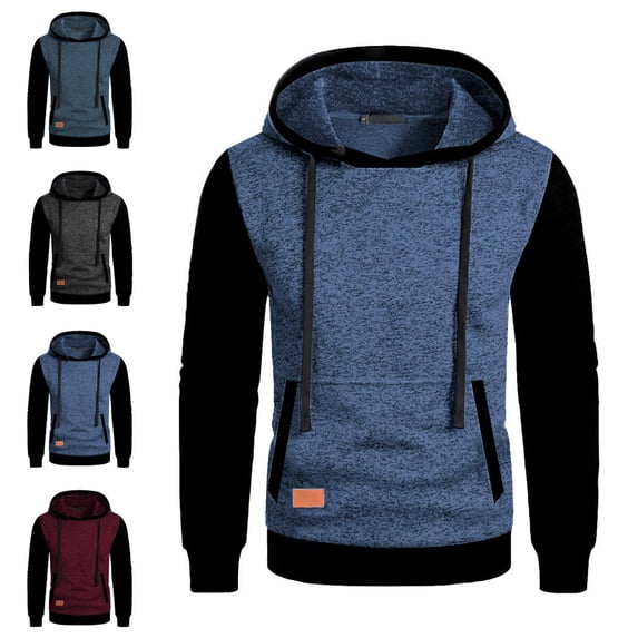 Zivyakyron Fall Hoodies Men Long Sleeve Athletic Fleece Pullover Men's Sweatshirts Colorblock Raglan Slim Black 3XL