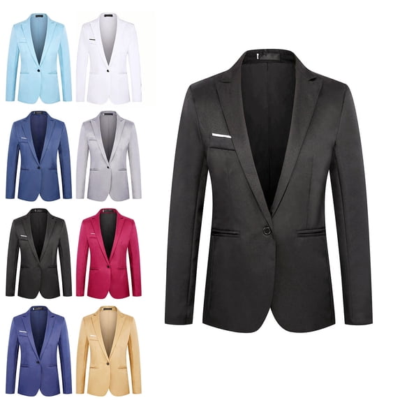 Zivyakyron Fall Winter Blazer for Men Dressy Long Sleeve Business Wedding One Button Lightweight Solid Jacket Regular Black 4XL