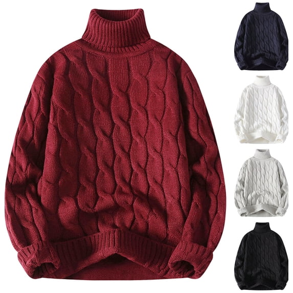 Zivyakyron Fall Winter Sweaters for Men Casual Ribbed Cable Knit Turtleneck Casual Plain Loose Sweater Blue 3XL