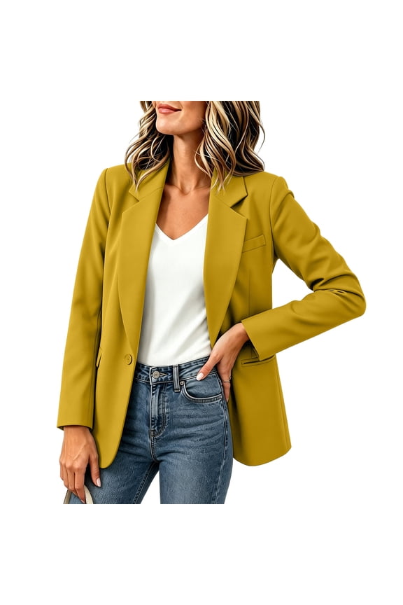 Fall Womens Blazers Dressy Short Long Sleeve Womens Jackets Solid Classic Evening Loose Outerwear Yellow S