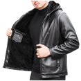 thumbnail image 1 of Zivyakyron Faux Leather Mens Jacket Long Sleeve Warm Heavyweight Fall Winter Zip up Plain Jackets Slim Hooded Black S, 1 of 10