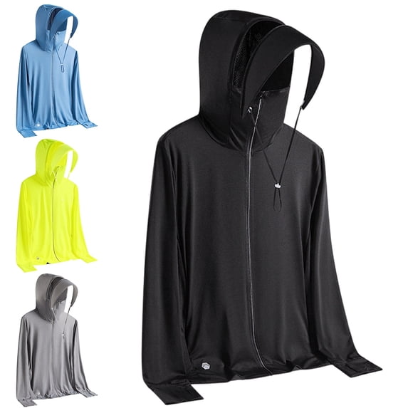 Zivyakyro Fishing Rain Jacket Men Long Sleeve Biker Windbreaker Lightweight Plain Zip up Hooded Jackets Loose Yellow 3XL