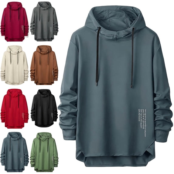 Zivyakyron Fitness Hoodies for Men Fall Pullover Long Sleeve Athletic Plain Loose Mens Sweatshirt High Low Red 2XL